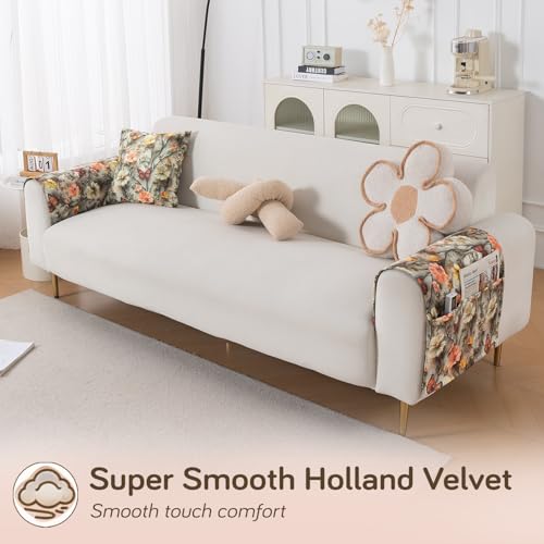 Image of HOKIPO 'Nature Muse' Premium HD Printed Holland Velvet Sofa Armrest Covers with Pockets | 1 Pair | Butterfly Orchard (IN-921-L-D3*2)