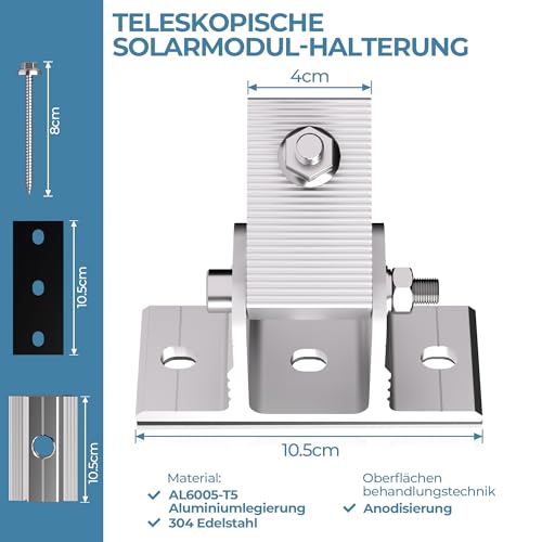 Balkonkraftwerk Solarmodul 2 Paneele SET 15°-30° solarpanel halterung Flachdach Verstelbar Photovoltaik Universal Wand Flachdachmontage for 100W-600W, PV Module Einfache Befestigung