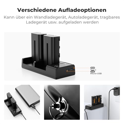 K&F CONCEPT NP-F550 2er-Pack 2200mAh Akkus und LED Ladegerät Kit – Ansicht 6
