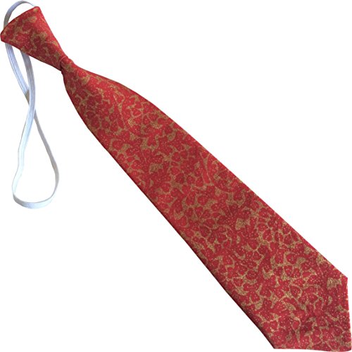 Great British Tie Club Children's Boys Elastic Ties - Christmas Theme (Red & Gold Leaf)