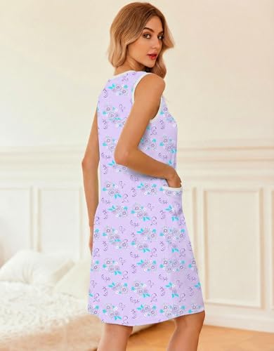 Image of Ekouaer Nightgowns for Women Button Down Sleep Shirts Tank Sleeveless Nightshirt Soft Sleepwear with Pockets