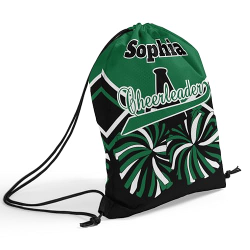 Cheer Black Green White Cheerleader Drawstring Backpack for Women Men Gym String Bag Sackpack Competition Bag Sport Cinch Sack with Name4