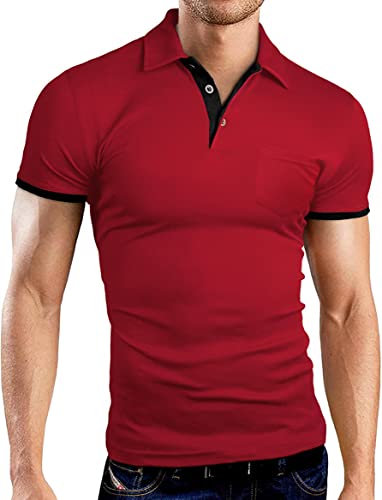 Camiseta polo para hombre KUYIGO, corte slim, de algodón, casual con cuello abotonado y bolsillo en el pecho, ideal para oficina, golf, viajes o uso diario miniatura 2