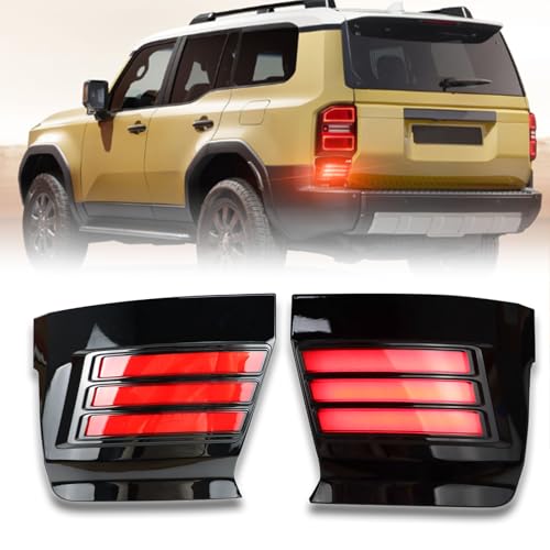 PGTOPONE LED Rear Bumper Reflectors Light Fog Brake Tail Lamps Compatible with Toyota Land Cruiser 2024 2025 First Edition & Base & 1958, Prado 250 LC250 J250 Replace OEM Stock Reflector Trim