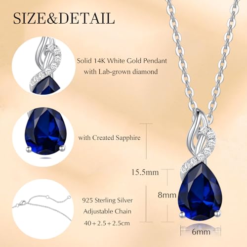 FANCIME 14K Solid White Gold Teardrop Pendant with Diamond Birthstone Necklace Birthday Gifts for Mom Women, Sterling Silver Chain 16" + 2" Extender3