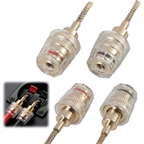 Image of Xevtrak 4mm Banana Female to Braided 2mm Banana Plugs, Wire Connectors with Black/Red Sleeve, Speaker Audio Adapter, Braided Banana Plug, No Soldering Required, Minimal Audio Distortion, 4pcs