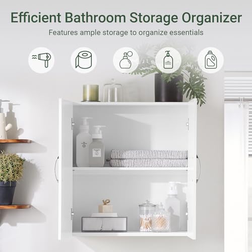 Armario de almacenamiento multifuncional para montaje en pared SoBuy, tamaño para pared, blanco | Armario de medicamentos para sobre inodoro con estante, almacenamiento multiusos para baño, cocina y lavandería miniatura 3