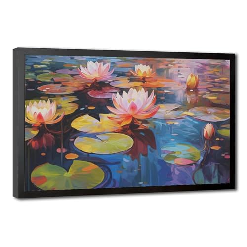 Peinture lotus abstraite et affiche moderne sur toile d'étang tranquille 40x61 cm