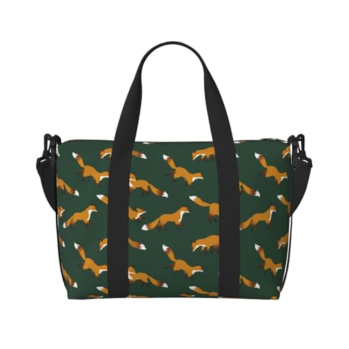 Carry On Duffle Bags Overnight Weekender Bags for Women, Dark Green Fox Print Personal Item Travel Bag, Travel Essentials Sport Gym Bag for Men Women
