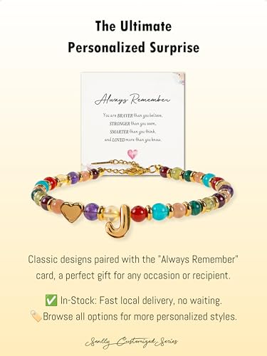 SENLLY Crystal Initial Bracelet, Meaningful Gift for Women Crafted with Natural Stone & 3D Initial Bead J, Adjustable for Mom Daughter Sister Wife Friend - image 5