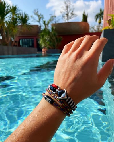 Men's Nautical Anchor Cuff Bracelet, Handmade Black & Blue Stainless Steel Rope Wristband with Lobster Claw Clasp3