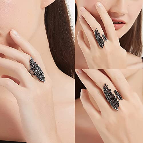Black Rhinestone Cocktail Statement Ring For Women Adjustable Gothic Crystal Costume Ring For Party Prom Free Size #TOP2