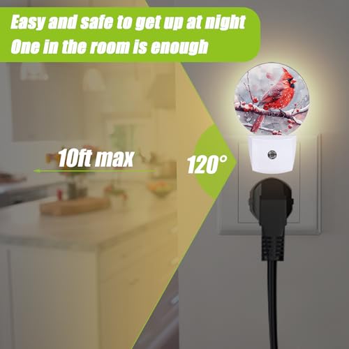 Image of Red Cardinal Bird Night Light,Chrismas Snow Night Lights Plug into Wall for Kitchens Toilets Bedroom Decorative Half Round Nightlight Led Lamp 0.5W Sleep Friendly