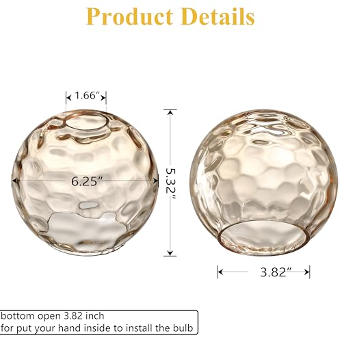Image of 6.3 Inch Replacement Clear Hammer Glass Lamp Shade Light Fixture,for Replacement Wall Sconce Pendant Light Ceiling Light Chandelier Shade,Factory Outlet (Amber Glass, 2 Pack)