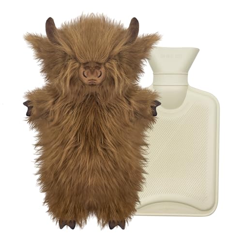 Wärmflasche mit Bezug 1L, Tier Wärmflasche Kinder, Gummi Wärmflaschen mit Kuschelig Bezug, Plüsch Wärmflaschen Ochse für Bauch Hand Fuß Körper...