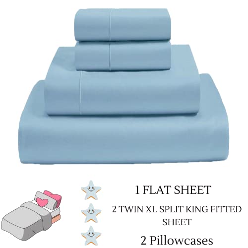 Split King Sheets Sets For Adjustable Bed Cotton-Deep Pockets-5 Pcs -Adjustable Bed Twin Xl, Sky Blue 15-18 Inch Deep #TOP4