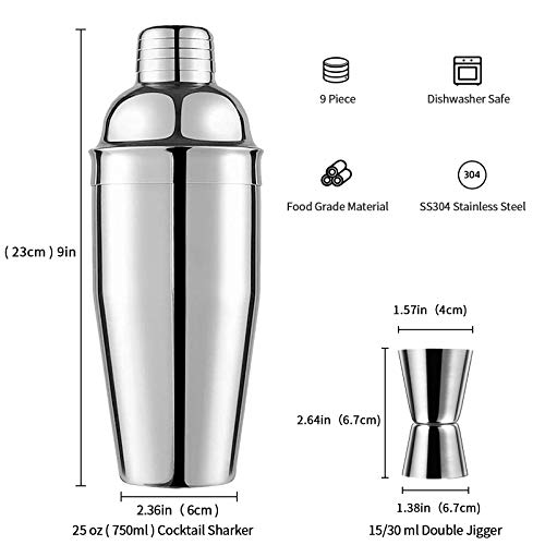 image for Oududianzi Cocktail Shaker, 25oz Martini Shakers, 9 Piece Professional