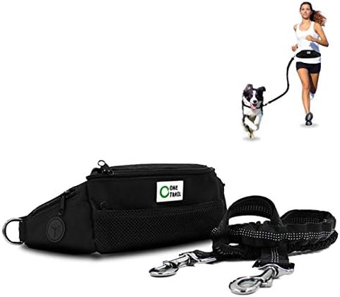 One Trail Hands Free Dog Leash | Durable Bungee Leash with No-Bounce Pack | for Men & Women | Large or Medium Dogs (Large Dog Black)