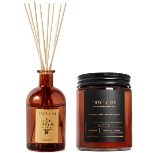 Vela aromática y difusor de varillas con aroma a madera miniatura 1