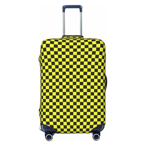 Yellow And Black Chessboard Pattern Elastic Travel Luggage Covers Dustproof Scratch-Resistant Suitcase Protector Fit 22-24 Inch