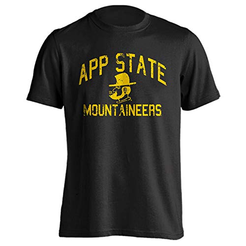 Sport Your Gear Appalachian State Mountaineers Officially Licensed Distressed Retro Short Sleeve T-Shirt Game Day Tee Spirit Wear Fan Gear Apparel Black X-Large
