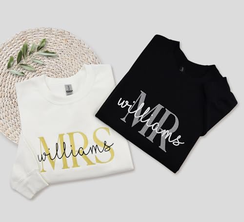 NACRE APPAREL Custom Matching Mrs Mr Embroidered Sweatshirt Personalized Embroidery Couple Hoodie Honeymoon Gift Long Sleeve.3