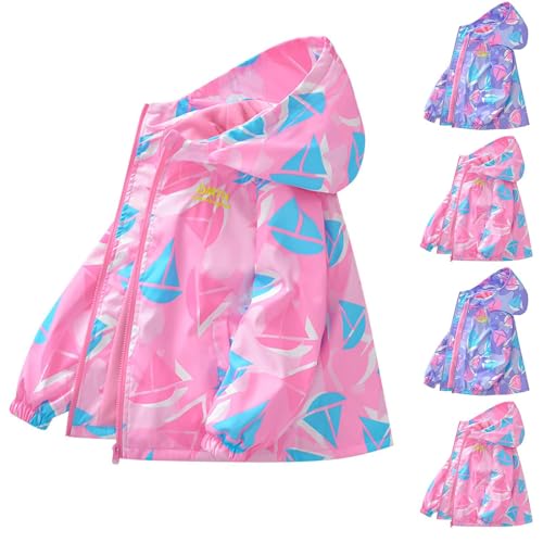 Girls Versatile Outdoor Hooded Jacket Full Zip Lightweight Cute Graphic Outerwear Coat with Pockets for 3-15 Years2
