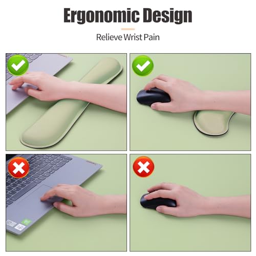 Image of Bloss Leather Desk Mat and Keyboard Wrist Rest, Large Mouse Pad + Keyboard Pad+Mouse Wrist Support, Non-Slip Desk Mat Protector for St Patricks Day(31.5x15.7 Inches, Green)