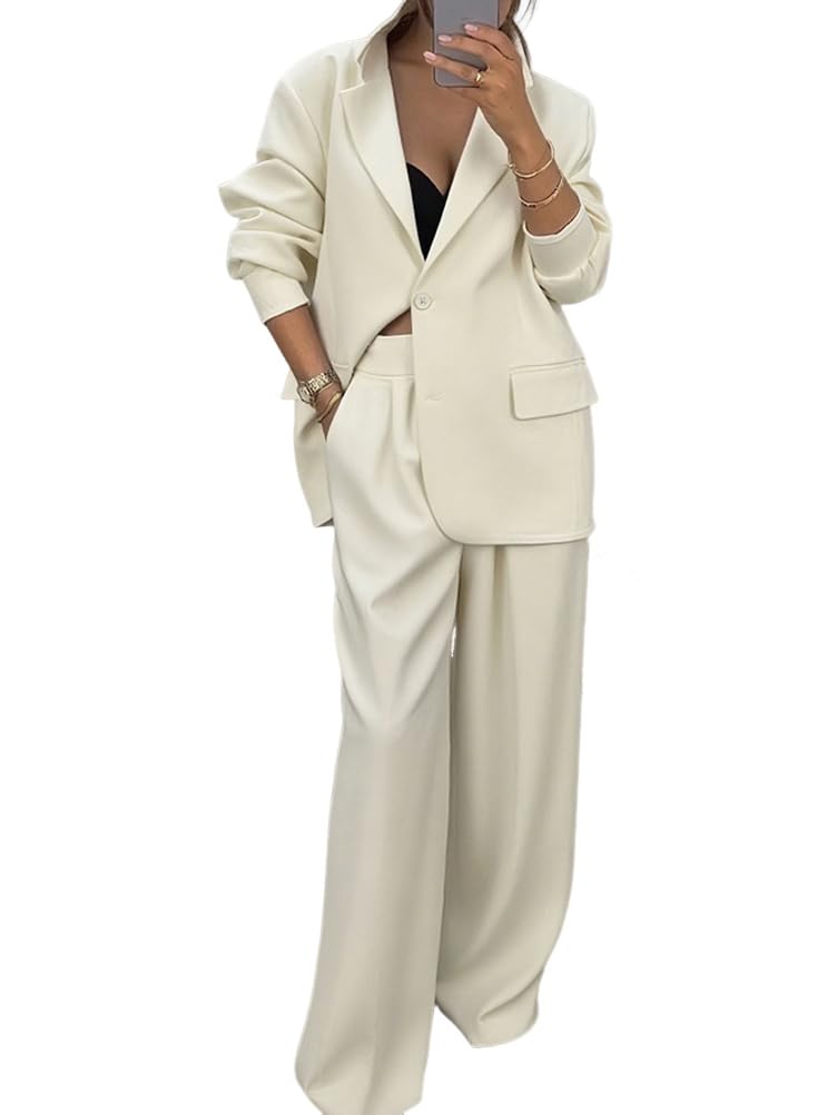 shownicer Ensemble Femme Chic Et Elegant Tailleurs Revers Manteau Ensemble Élégante Tenue 2 Pièces Costume Formel Bureau Travail Pantalon Costumes