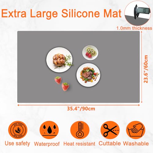 Image of 35.4''x23.6''(90cmx60cm) Extra Large Silicone Mat for Kitchen Counter, Heat Resistant Countertop Protector, Non-Slip Waterproof Kitchen Island Mat, Easy to Clean, Semitransparent