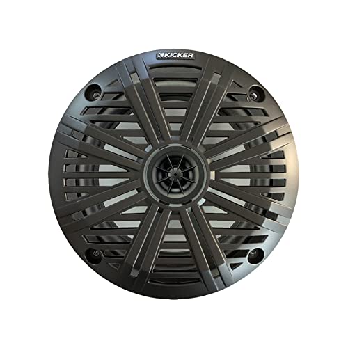 Kicker All-Weather Marine Gauge Style Bluetooth USB Stereo Receiver Bundle Combo with 2 Pair (Qty 4) 6.5\" 2-Way 195W Max Coaxial Marine Speakers w/Charcoal Salt Water Grilles, 16-Gauge Wire, Antenna