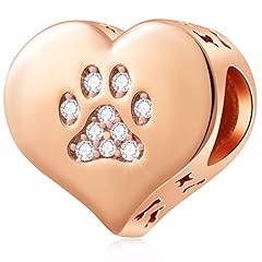 Rose Gold Dog Paw on Heart Charm