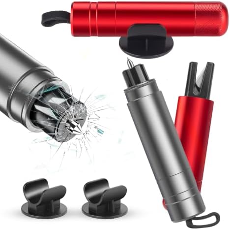 2 Stück Gurtschneider Notfallhammer, Notfallhammer Auto mit Gurtschneider | 2 In 1 Nothammer Auto mit Gurtschneider, Kompakter Tragbarer, Sicherheitshammer fürs Auto und Bus(Rot +D