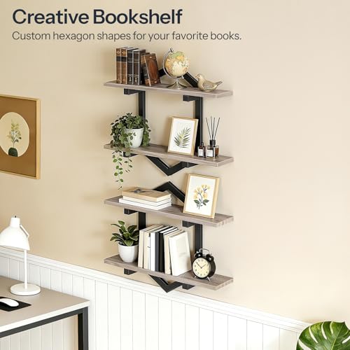 Image of HOOBRO Floating Shelves, 15 Inch Wall Shelf Set of 2, Wall Mounted Storage Shelves 2-Tier, Hanging Bathroom Shelves, for Living Room, Bedroom, Bathroom, Kitchen, Greige and Black BG13BJP201