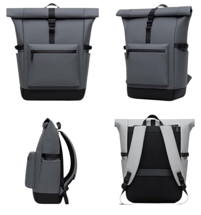 Mochila para notebook minimalista masculino e feminino, material emborrachado e impermeável com bolso oculto (Cinza)