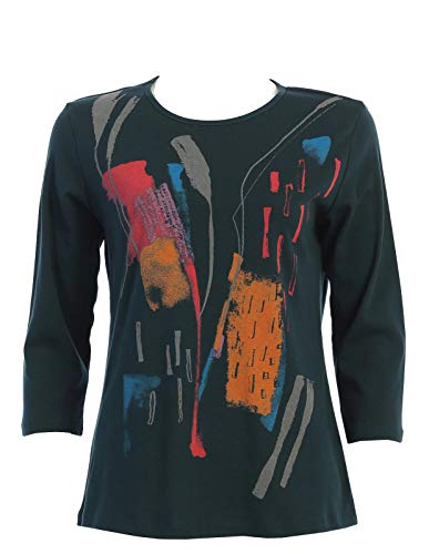 Jess & Jane Women's Color Sketch Cotton Tee Shirt Top (Large)