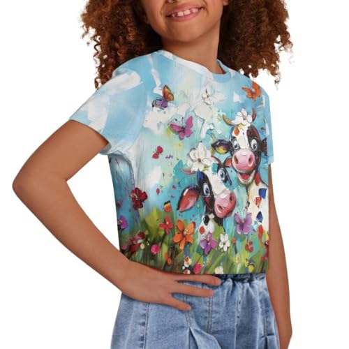 Image of Girl Crop Top Shirts for Summer Cute T Shirts Short Sleeve Tees for Kids 5-16