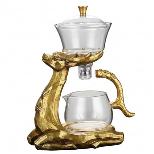 DAGLLGEW Teiera Magnetica Staccabile Magica Kung Fu in Vetro con infusore Good Luck Deer Teiera Automatica in Vetro per Uomo e Donna Magica pigra Kung Fu pigra a Goccia