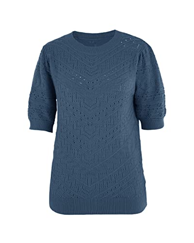 Image of Womens Puff Short Sleeve Sweater Summer Crew Neck Ribbed Knit Pullover Tops