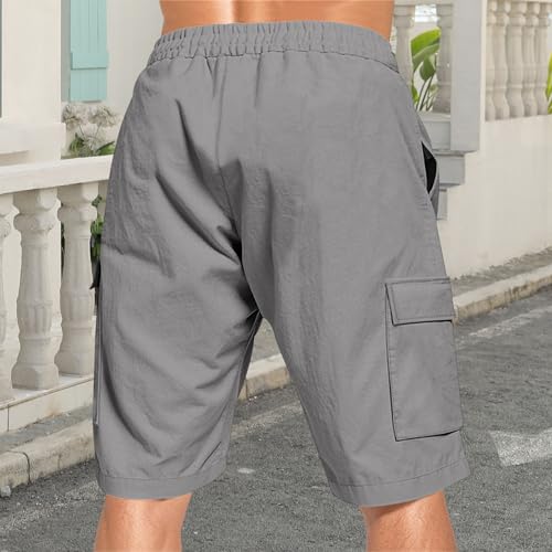 Image of Mens Linen Shorts Casual Drawstring Elastic Waist Cargo Vacation Lightweight Breathable Summer Beach Shorts for Men
