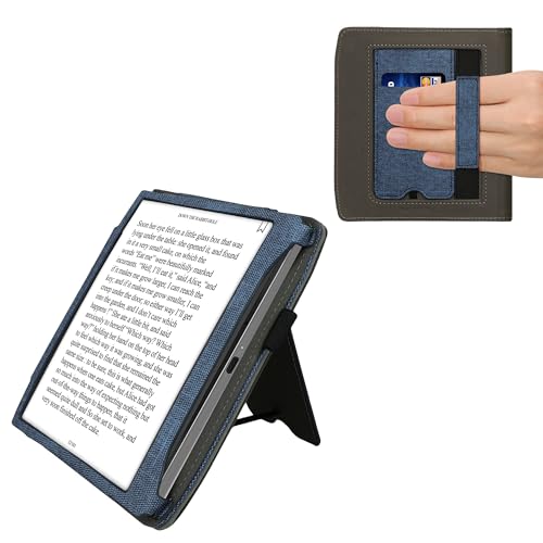 kwmobile Hülle kompatibel mit Pocketbook Era/Era Color/Era Lite Hülle - Flip Case mit Handschlaufe - Kunstleder Cover - Dunkelblau Dunkelgrau