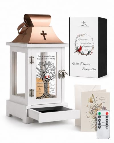 HugMemories Memorial Lantern with Drawer for Keepsakes Bereavement Sympathy Gifts for Loss of Loved One Mother Father Sympathy Lantern Funeral Gifts in Memory of Loved One