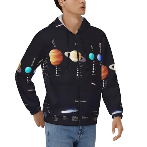 Sweat à capuche fermeture éclair homme motif système solaire Saturne veste polyester taille S-3XL
