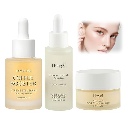 3 Stück Concentrated Booster,Koffein Augenserum Anti-Aging,Glow Mask mit Kaffeeöl,Gesichtspflege Set,Augenserum Augenringe Entfernen,Reduziert Sichtbare Poren, Tiefenreinigung und Feuchtigkeitspflege