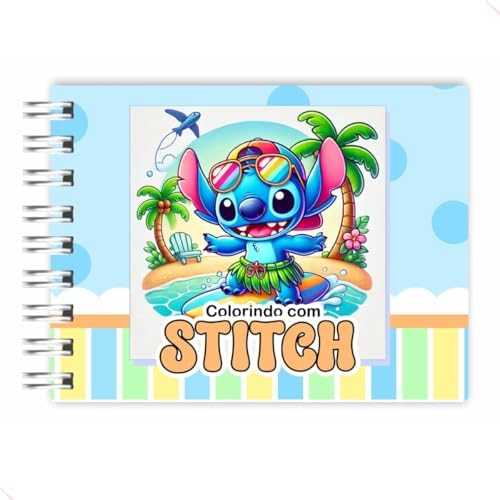 Livro de Colorir Antistress 50 Páginas Desenhos Variados, Capa Dura, Relaxante e Criativo para Crianças e Adultos! (AZUL - STITCH)