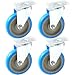 4 Pack Swivel Plate Casters On Blue Polyurethane Wheels (5 inch Plate)