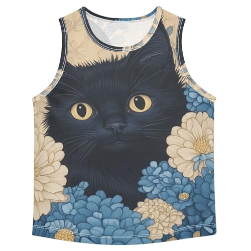 Bolaz Boys Athletic Quick Dry Tank Top Sleeveless Workout T Shirts Age 11-15,Daisy and Black Cat