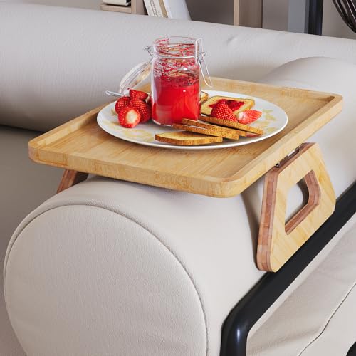 Danfoxer Couch Arm Tray,Bamboo Folding Sofa Tray,Sofa Armrest Trays Clip-On Couch Desk for Drinks,Snacks,Phone,Remote Control(Natural)