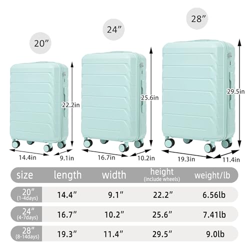 Image of 3 Pcs ABS Hardside Luggage Sets TSA Lock Spinner Wheel Suit Cases