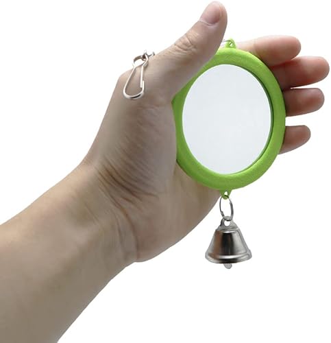 Miniatura 8 de Litewoo Juguetes de espejo de loro de 3 piezas con campana colgante de juguete para pájaro, periquito, cacatúa, budgie conure (redondo)